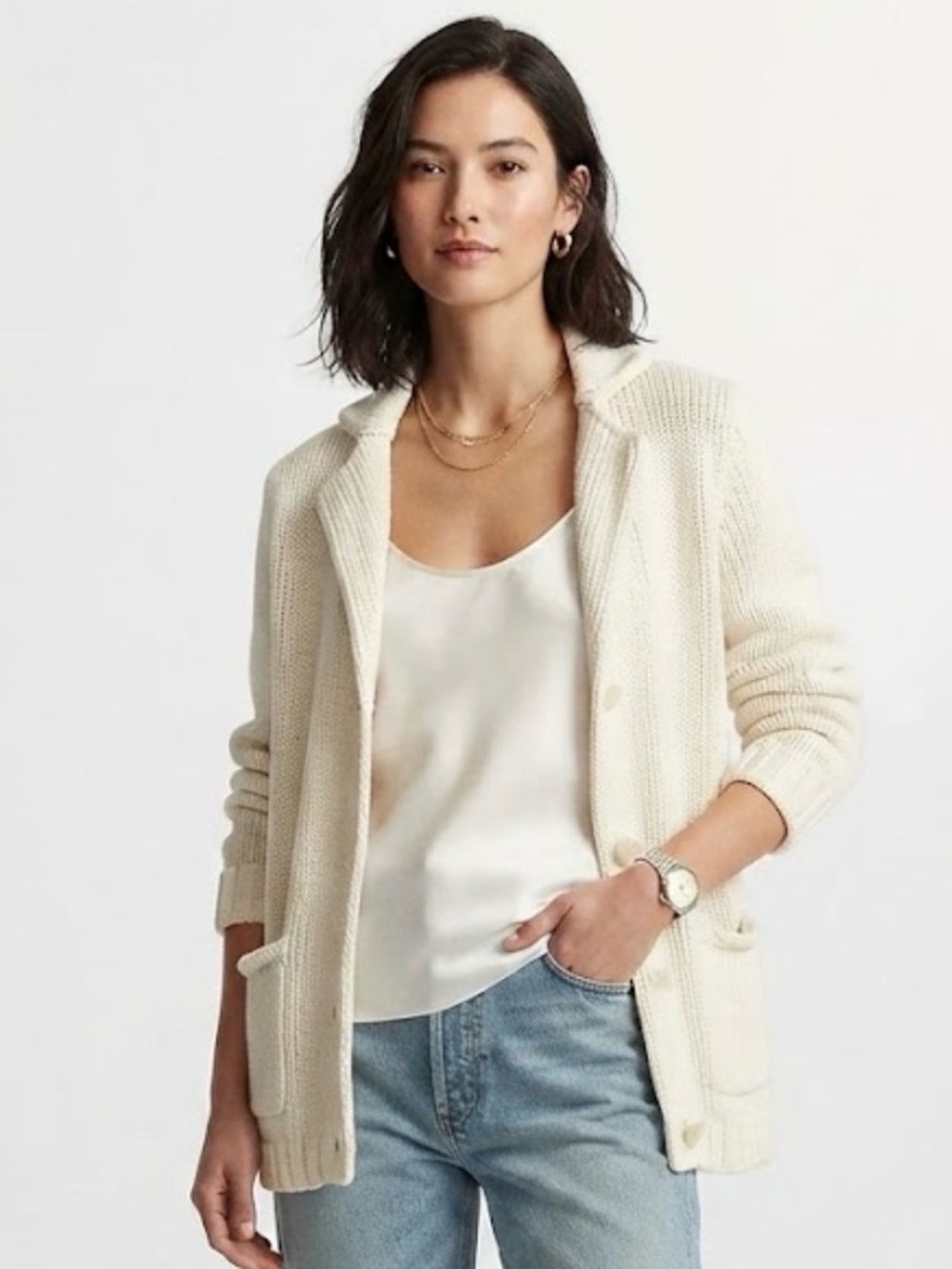 Vince Cream Chunky Knit Button-Down Cardigan SZ L Unisex